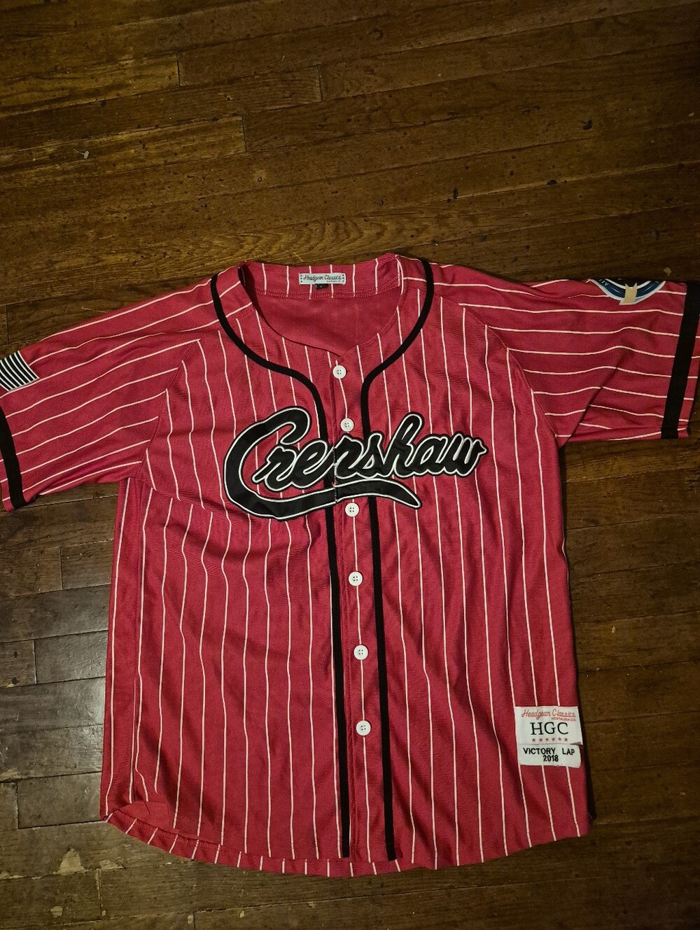 Crenshaw Red Pinstripe Victory Lap 2018  Baseball Jersey Mens Sz Large